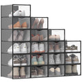 SONGMICS Stackable Shoe Boxes, Set of 18 Plastic Shoe Organizers with Door, Transparent, Easy Assembly, 9.1 x 13.1 x 5.6 Inches,