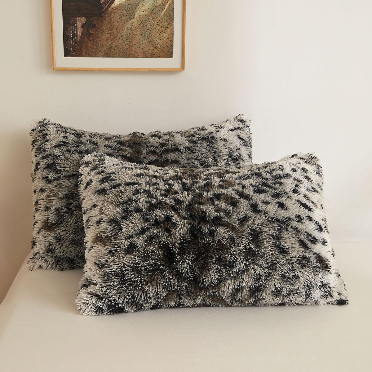 Xege Leopard Faux Fur Fluffy Pillowcases, Plush Shaggy Soft Long Pillow Covers, Fuzzy Decorative Cheetah Print Pillow Cases, Fur