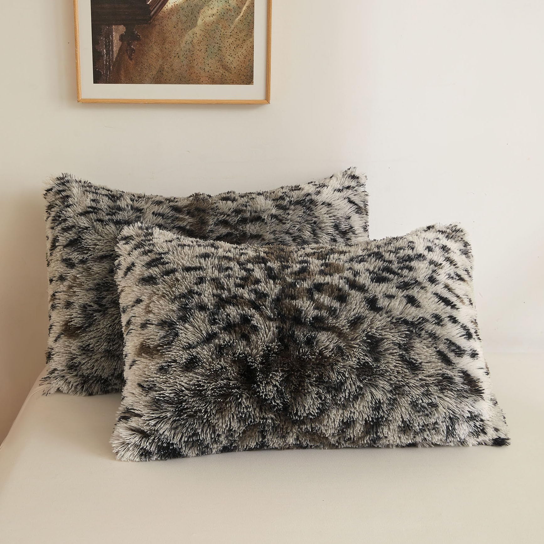 Xege Leopard Faux Fur Fluffy Pillowcases, Plush Shaggy Soft Long Pillow Covers, Fuzzy Decorative Cheetah Print Pillow Cases, Fur