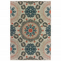 HomeRoots 7' x 9' Blue and Gray Damask Indoor Outdoor Area Rug