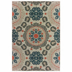 HomeRoots 7' x 9' Blue and Gray Damask Indoor Outdoor Area Rug