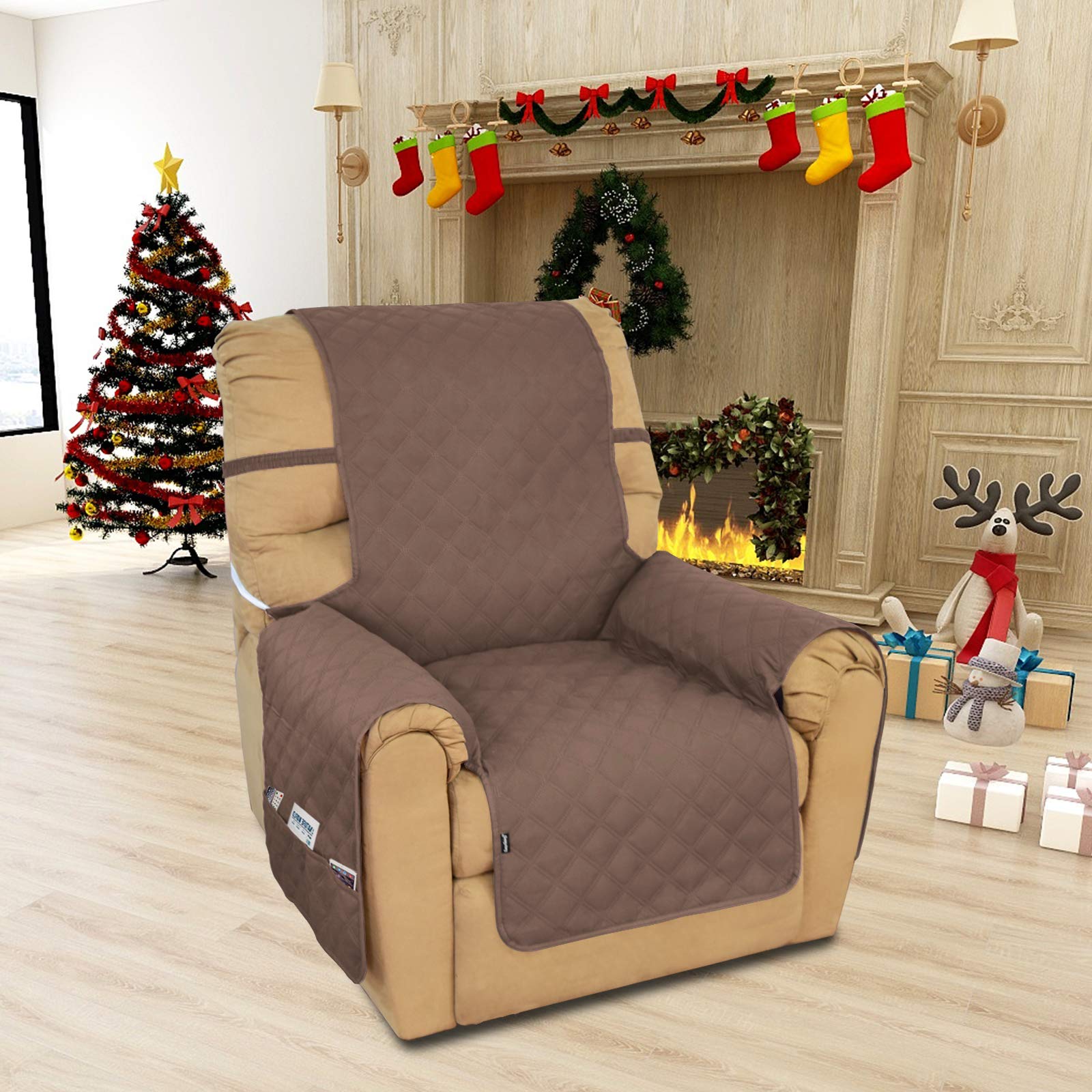 Easy-Going Sofa Slipcover Waterproof Recliner Chair Cover Non-Slip Fabric Couch Cover For Living Room Washable Furniture Protector For Pets Kids Children Dog Cat (Recliner, Brown)