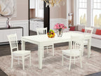 East West Furniture LGGR5-LWH-W 5 Piece Dining Room Table Set Includes a Rectangle Wooden Table with Butterfly Leaf and 4 Kitchen Dining Chairs, 42x84 Inch, Linen White
