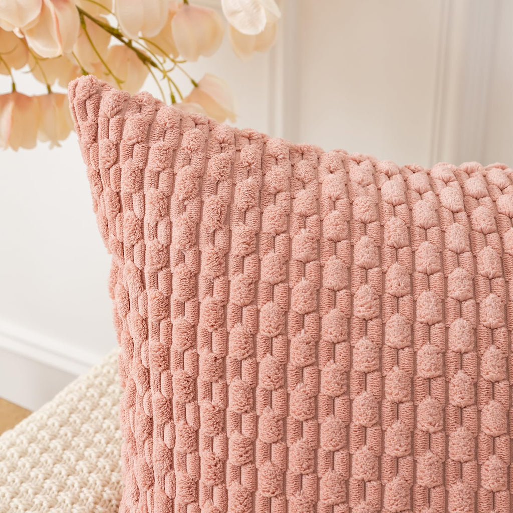 Kevin Textile Throw Pillow Covers Soft Corduroy Decorative Set Of 2 Valentines Day Boho Striped Pillow Covers Pillowcases Farmhouse Home Decor For Couch Bed Sofa Living Room 16X16 Inch Baby Pink
