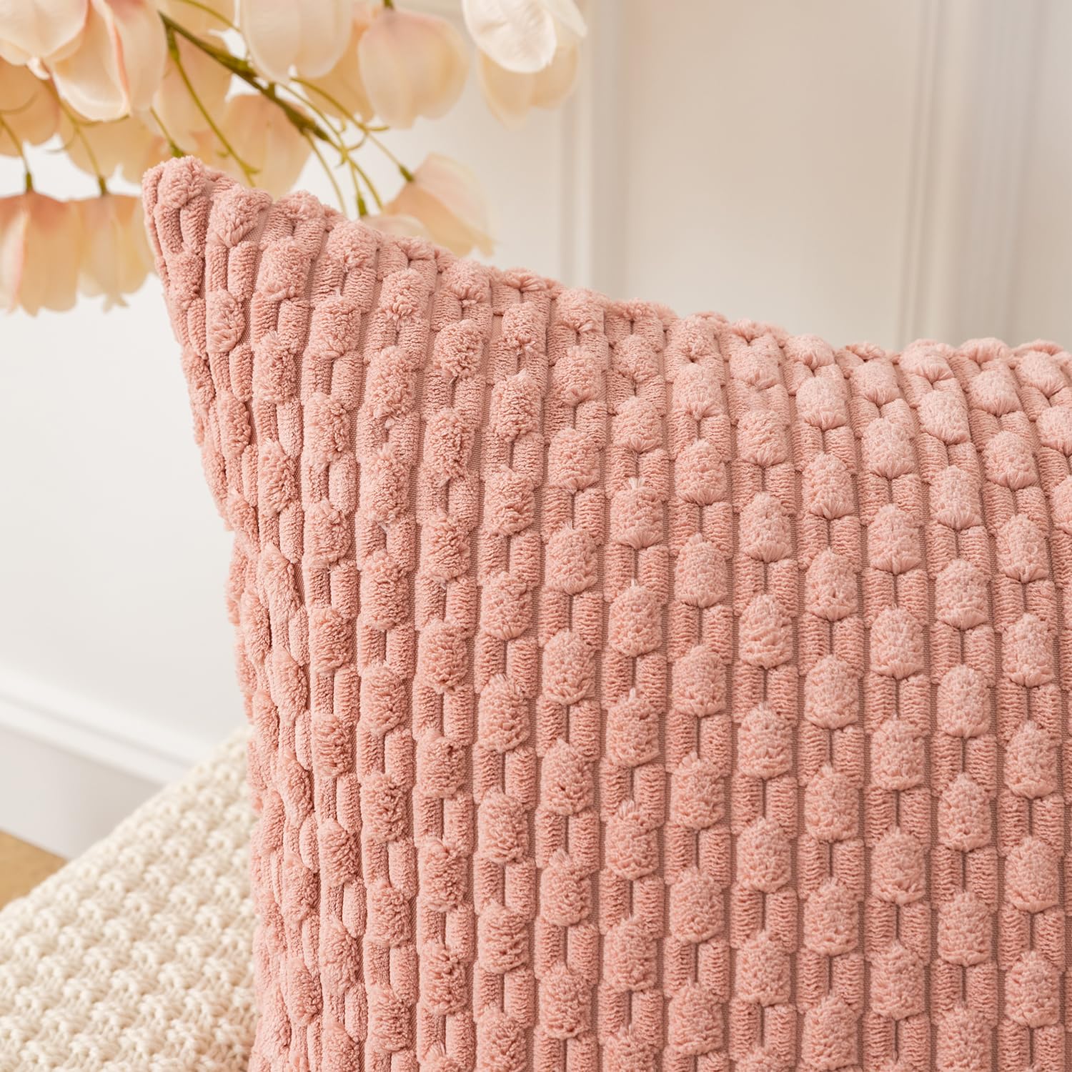 Kevin Textile Throw Pillow Covers Soft Corduroy Decorative Set Of 2 Valentines Day Boho Striped Pillow Covers Pillowcases Farmhouse Home Decor For Couch Bed Sofa Living Room 16X16 Inch Baby Pink