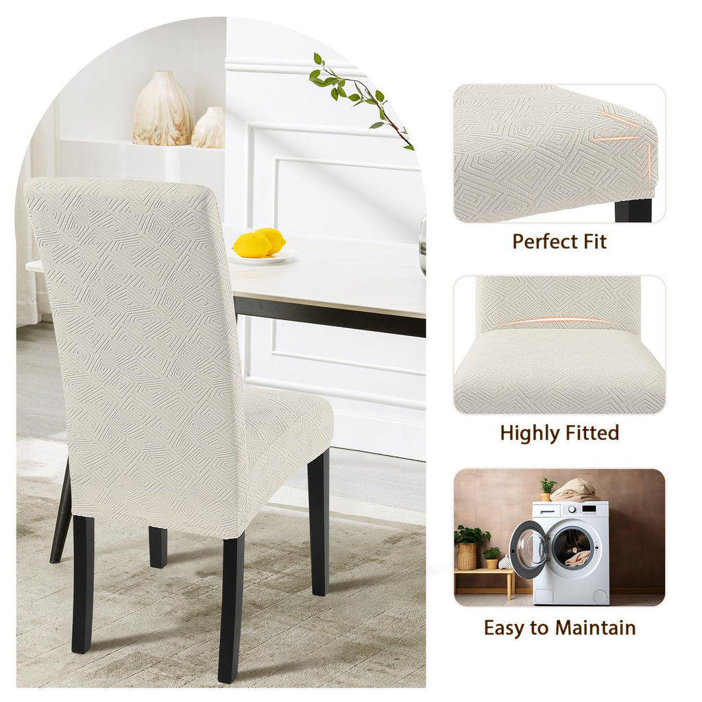 Searchi Waterproof Dining Room Chair Covers Set Of 4, Stretch Jacquard Parsons Chair Slipcovers Removable Washable Kitchen Chair