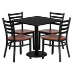 Flash Furniture Clark 30'' Square Black Laminate Table Set with 4 Ladder Back Metal Chairs - Cherry Wood Seat