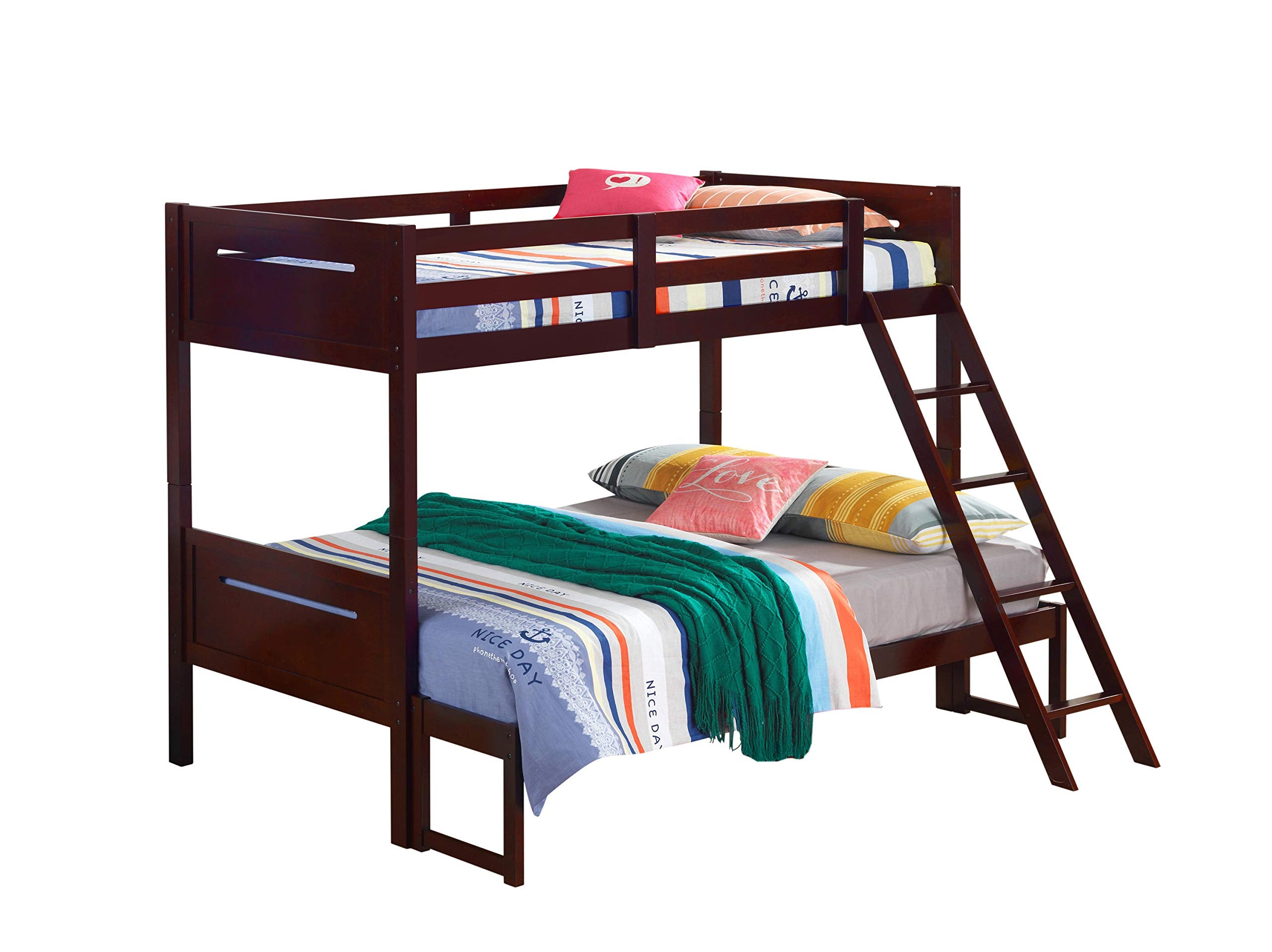 Coaster Home Furnishings Littleton Transitional Wood Twin Over Full Size Bunk Bed Frame with Ladder and Guardrails Fully Slatted Mattress Ready Foundation Espresso 405052BRN