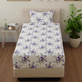 Huesland By Ahmedabad Cotton 144 Tc Cotton Single Bedsheet With 1 Pillow Cover  Purple, White