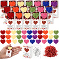 Wettarn 42 Sets Valentine'S Day Pocket Hug Gifts Bulk 42 Cute Hand Crochet Heart With 42 Greeting Box Inspirational Long Distanc