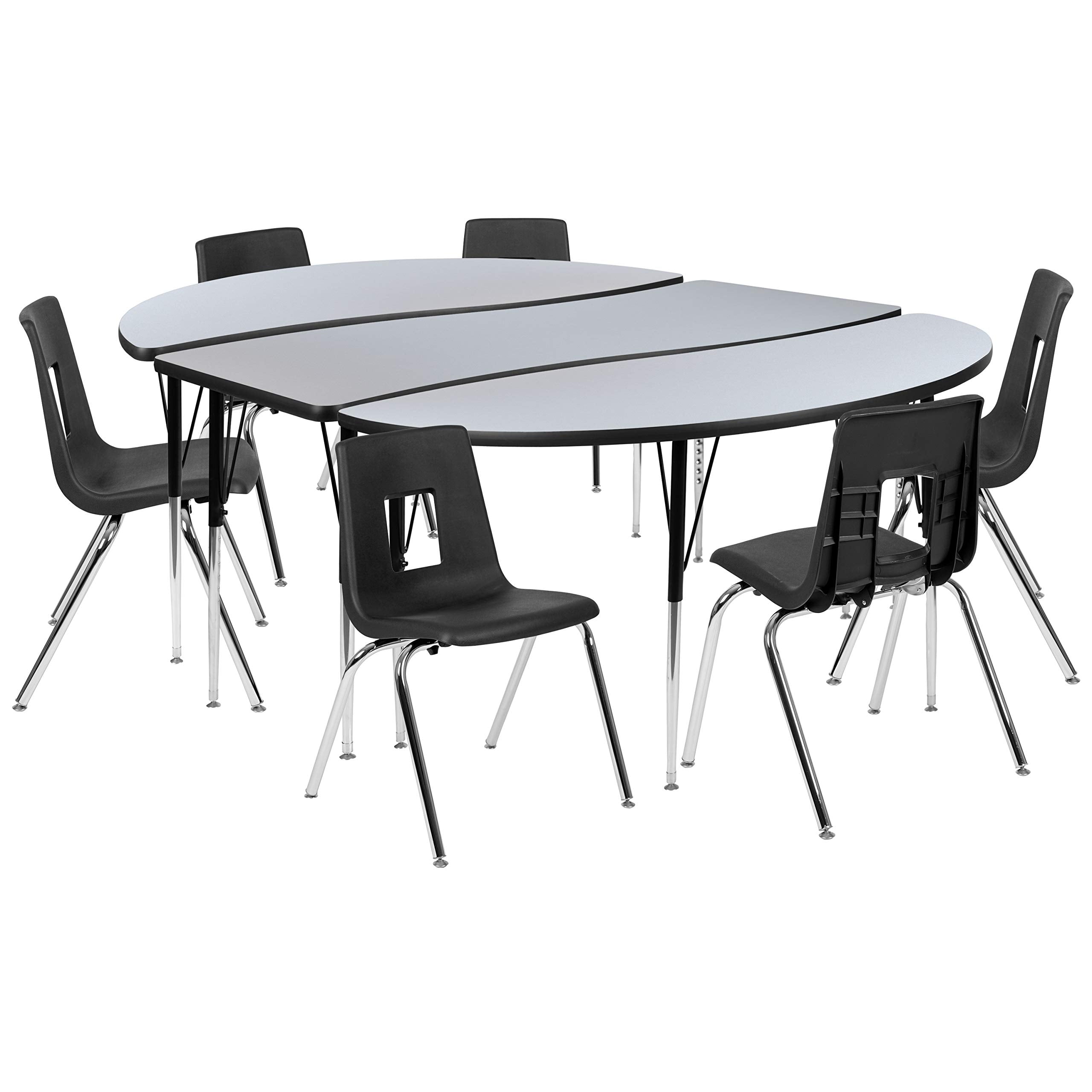 Flash Furniture 86' Oval Wave Collaborative Laminate Activity Table Set With 18' Student Stack Chairs, Grey/Black