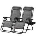 Nazhura Set Of 2 Relaxing Recliners Patio Chairs Adjustable Steel Mesh Zero Gravity Lounge Chair Beach Chairs With Pillow And Cup Holder(Grey)