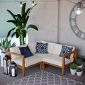 Modway Eei-4258-Nat-Whi-Set Bayport Patio Teak Wood Sectional Sofa, 3 Piece Set, Natural White