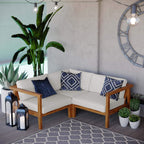 Modway Eei-4258-Nat-Whi-Set Bayport Patio Teak Wood Sectional Sofa, 3 Piece Set, Natural White