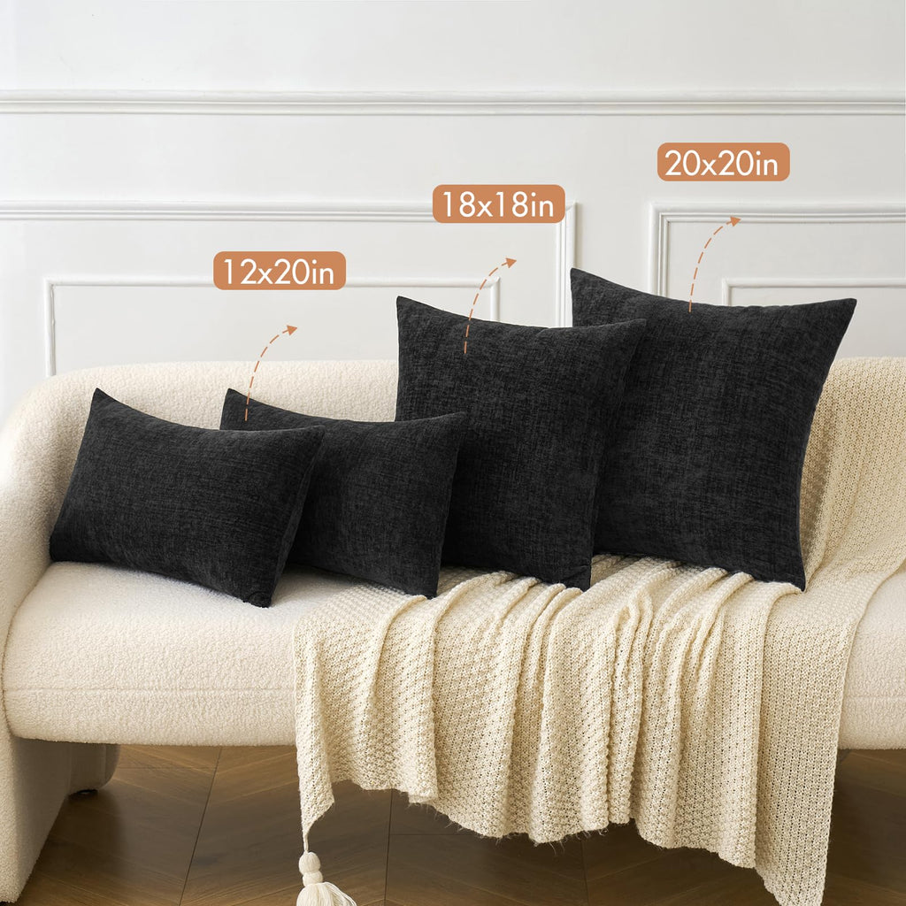 Miulee Halloween Pack Of 2 Couch Throw Pillow Covers 18X18 Inch Soft Black Chenille Pillow Covers For Sofa Living Room Solid Dye