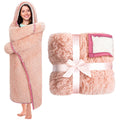 Rose Pink Wearable Throw Blanket Hoodie For Women- Thick Cozy 52'X60' Sherpa Fleece Shaggy Light Pink Decor For Couch, Bed & S