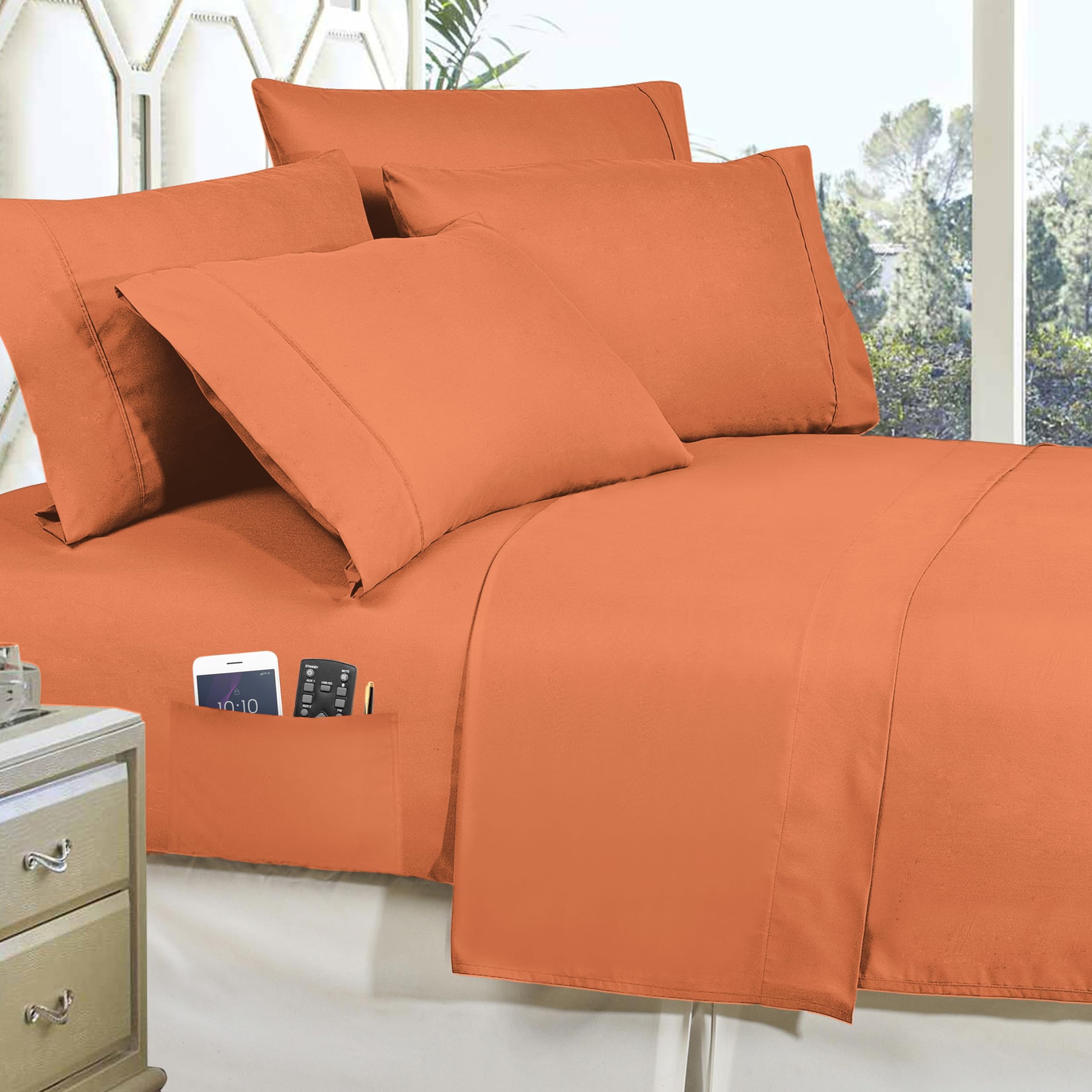 Elegant Comfort Luxury Softest, Coziest 8-Piece Bed-In-A-Bag Comforter Set - Silky Soft Complete Set Includes Bed Sheet Set With Double Sided Storage Pockets, Twin/Twin Xl, Coral