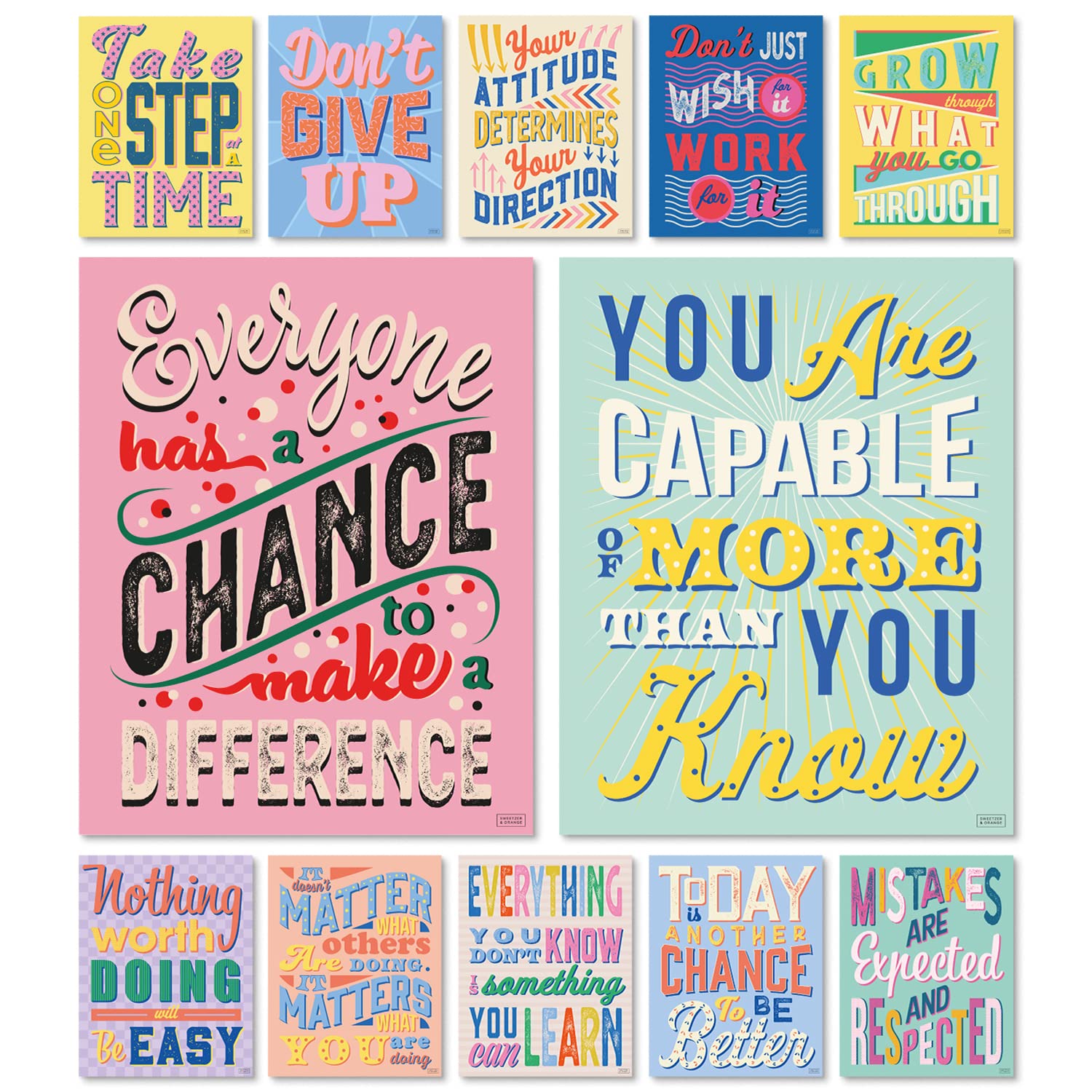 Set Of 12 Motivational Growth Mindset Posters For Teachers & Students - Bedroom, Office & Classroom Decor To Inspire Young Minds