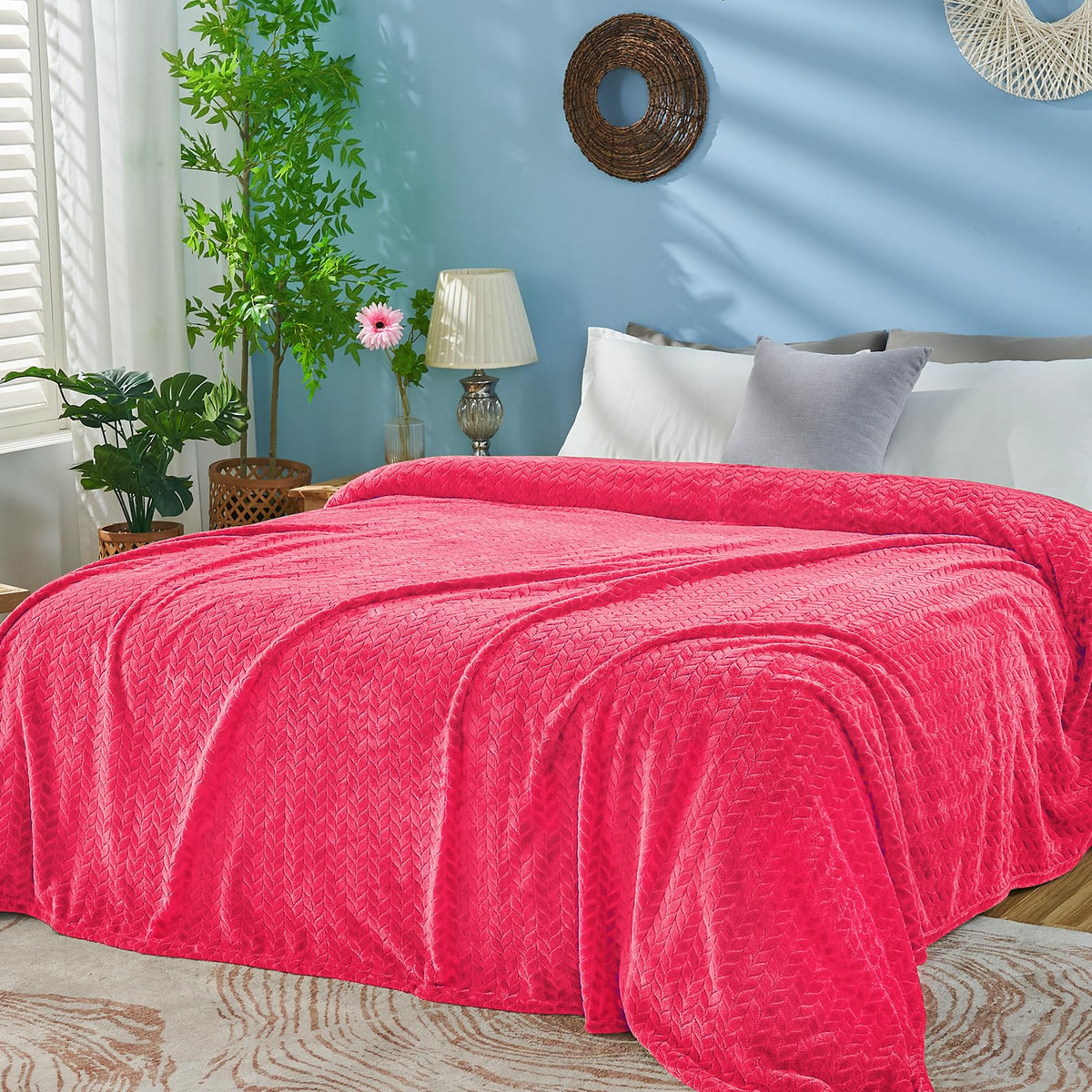 Inhand Hot Pink Fleece Queen Blanket For Bed, Super Soft Cozy Blankets For Office,Travel, Warm Plush Blankets For All Season, 90