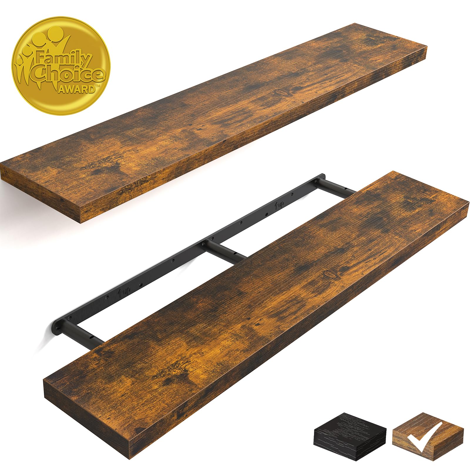 BAYKA Floating Shelves, 48 Wall Mounted Rustic Wood Shelves for Bathroom, Bedroom, Living Room, Kitchen, Office, Hanging Shelf f