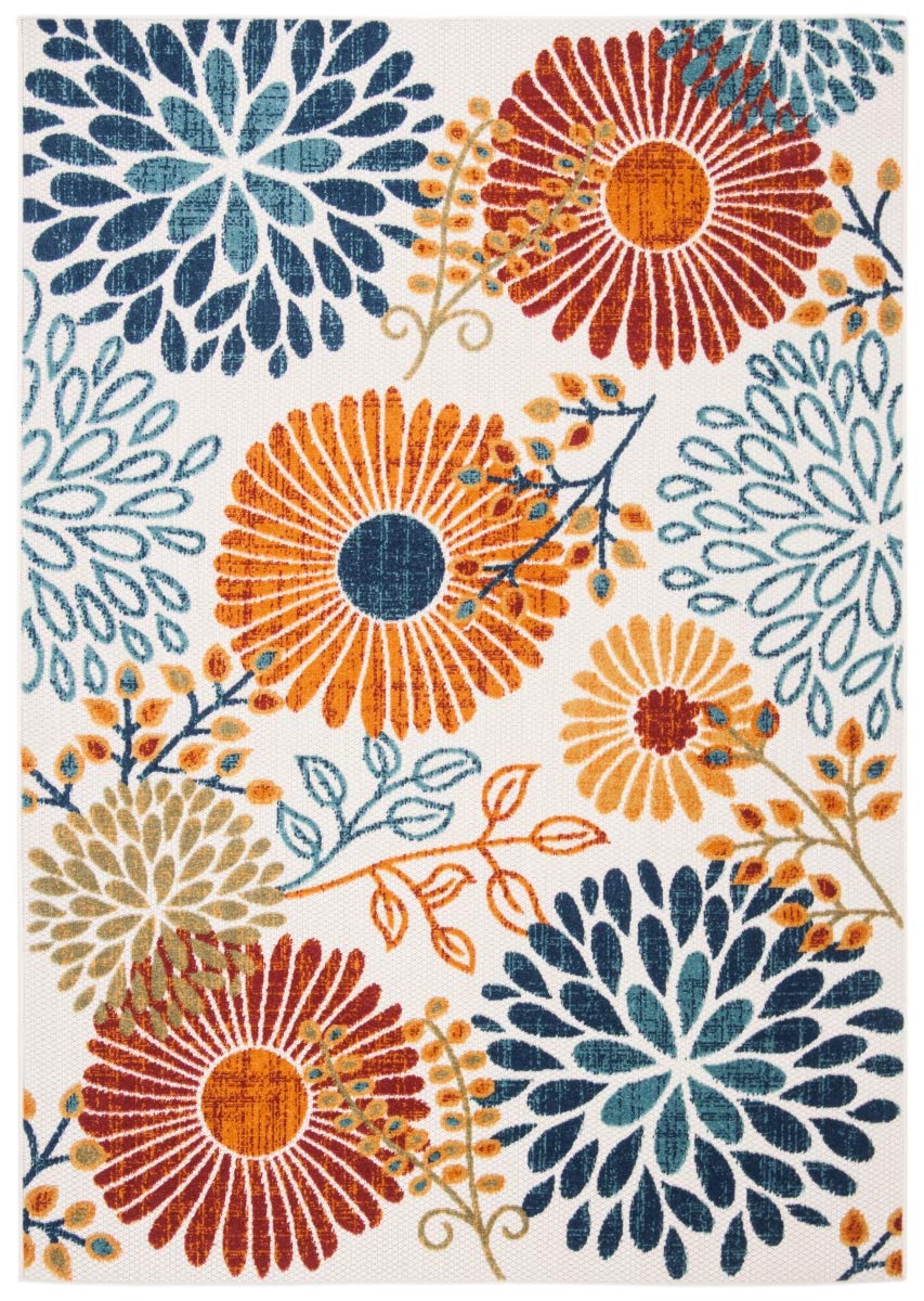 Safavieh Cabana Collection Accent Rug - 4' X 6', Creme & Red, Floral Design, Non-Shedding & Easy Care, Indoor/Outdoor & Washable-Ideal For Patio, Backyard, Mudroom (Cbn832A)