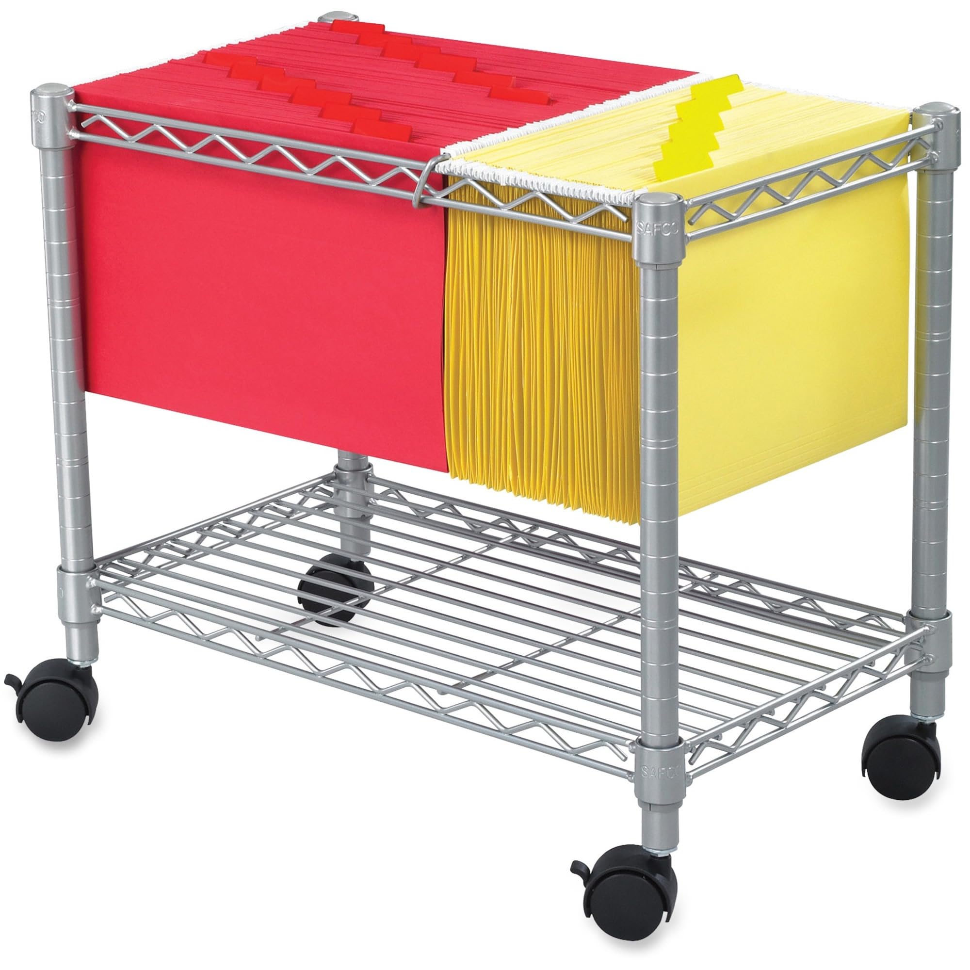Safco 5201GR Wire Mobile Letter or Legal File Cart - Gray, Collapsible Space Saving for Compact Storage. 4 Locking Wheels