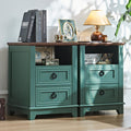 Joaxswe 18 Farmhouse Night Stands Set of 2 with Charging Station, 2 Drawers Bedside End Table, Green Wooden Nightstand, Bed Side