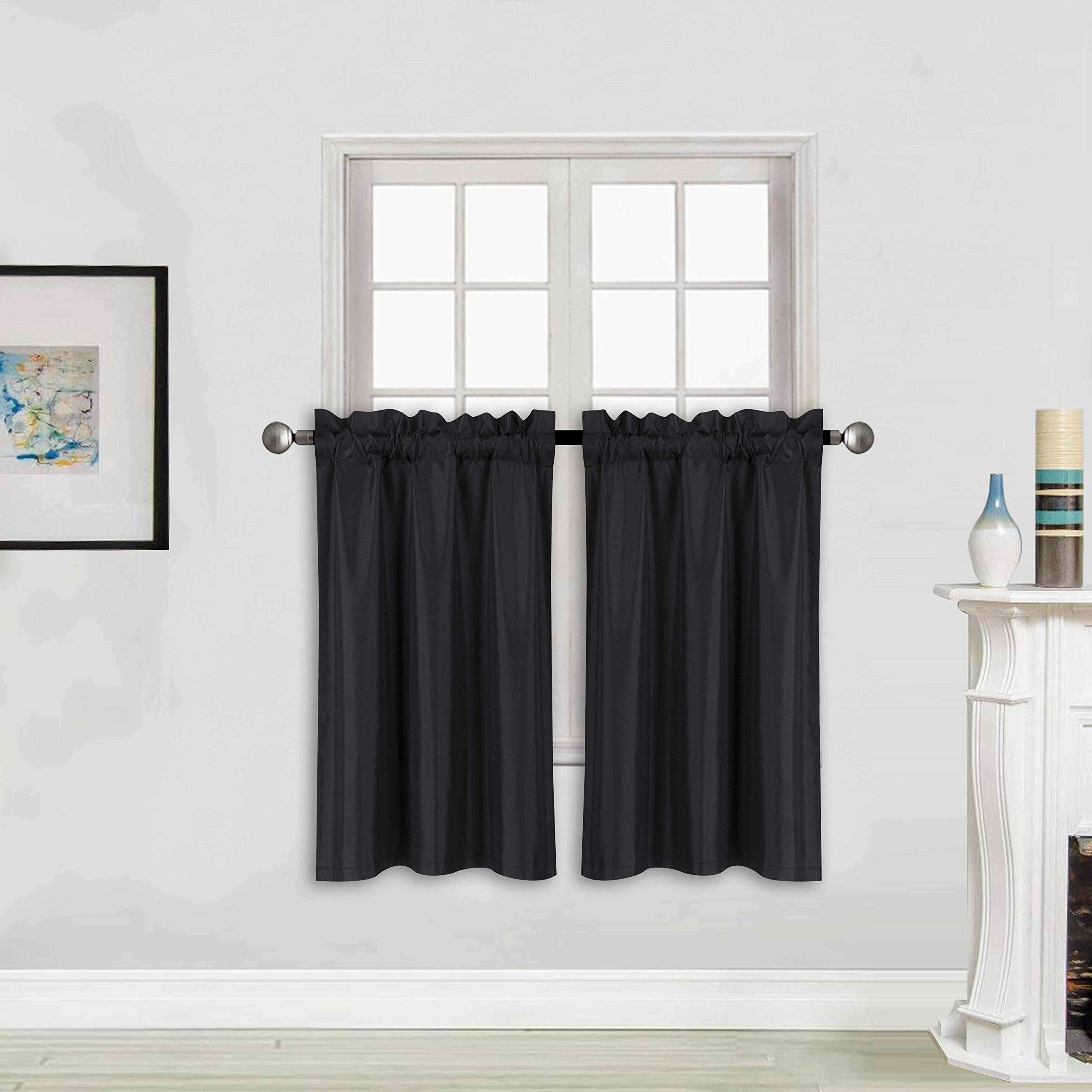 Home Collection 2 Panels 100% Blackout Curtain Set Solid Color with Rod Pocket Short Tier Drapes for Kitchen, Dinning Room, Bath