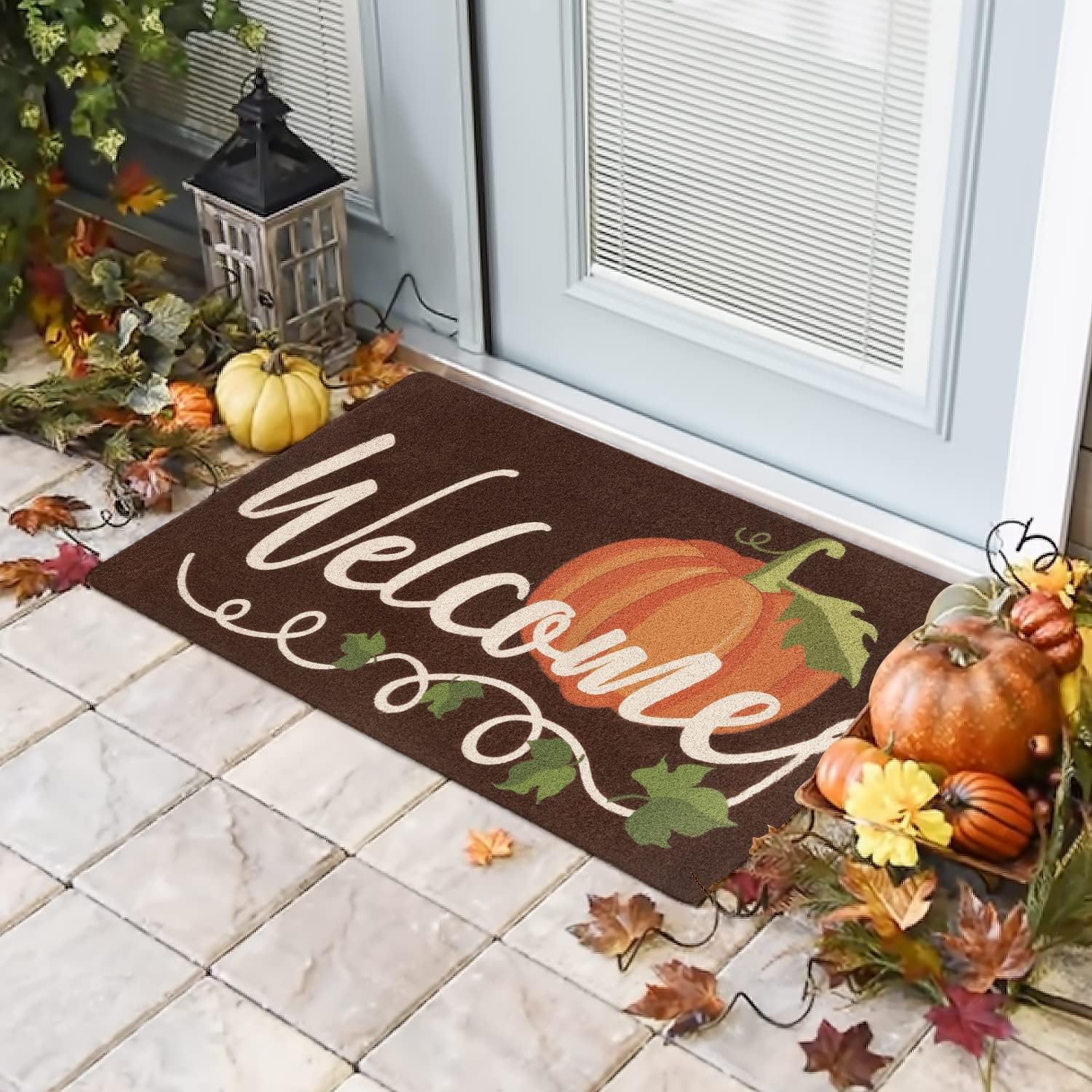 Ciyvolyeen Pumpkin Welcome Doormat Fall Indoor Outdoor Entrance Home Front Porch Rugs Halloween Housewarming Greetings Gift Deco