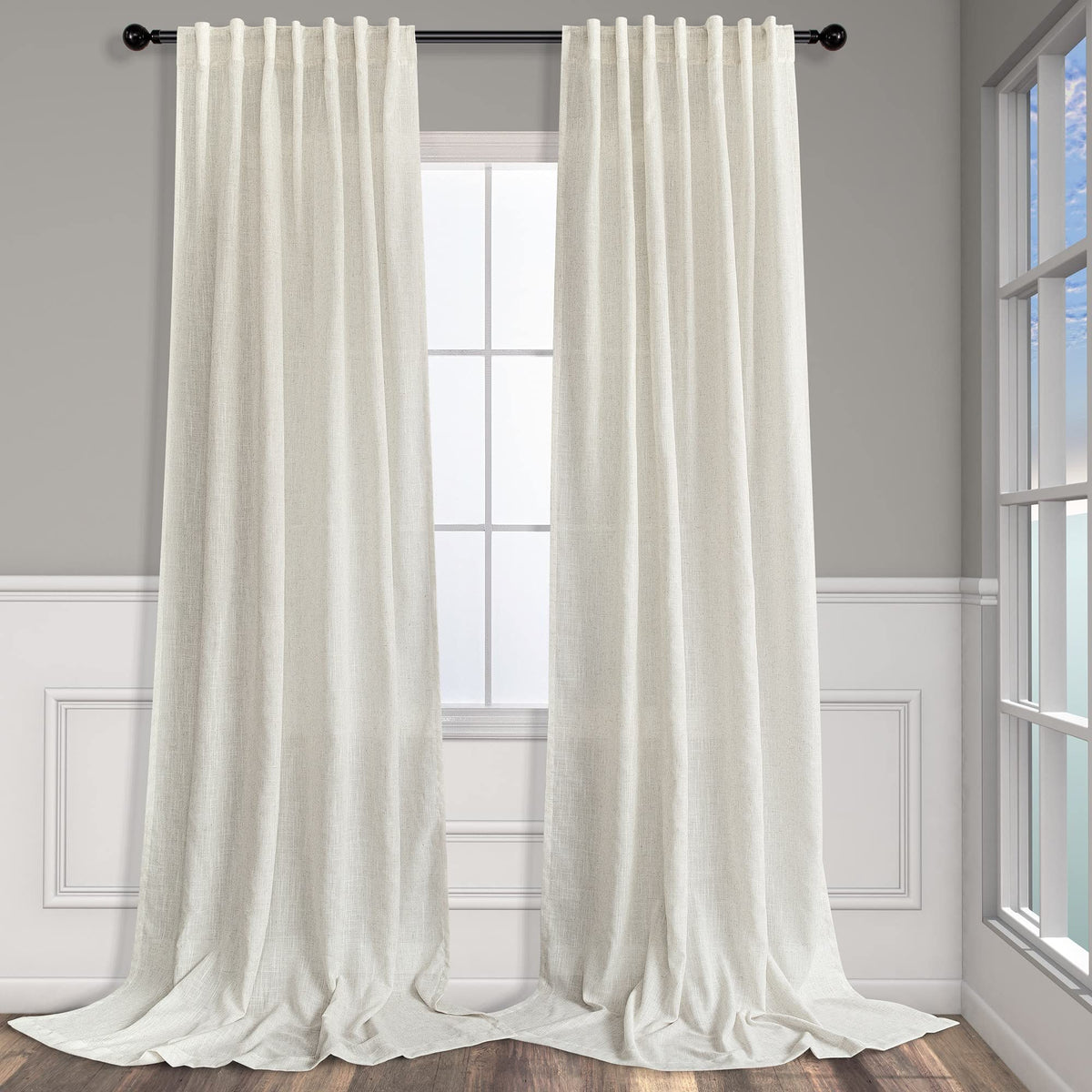 Extra Long Drapes 132 Inch Length Hanging Back Tab Rod Pocket Linen Sheer Natural Fabric Tall Floor To Ceiling 2 Story Curtain F
