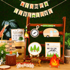 25 Pcs Camping Tiered Tray Decor Set Farmhouse Smores Tiered Tray Wood Sign Decor Camping Party Decorations Campfire Barbecue Ce