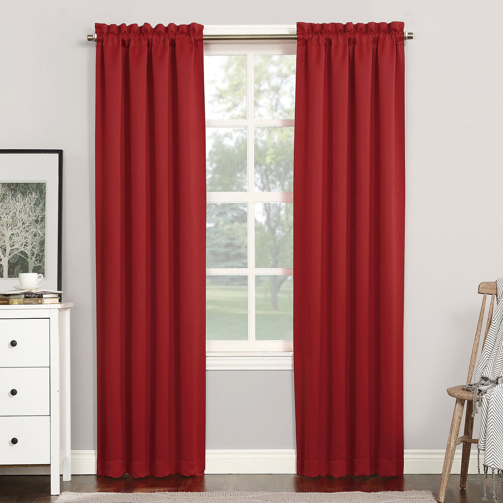 Sun Zero Easton Energy Saving Blackout Rod Pocket Curtain Panel, 40' X 84', Red