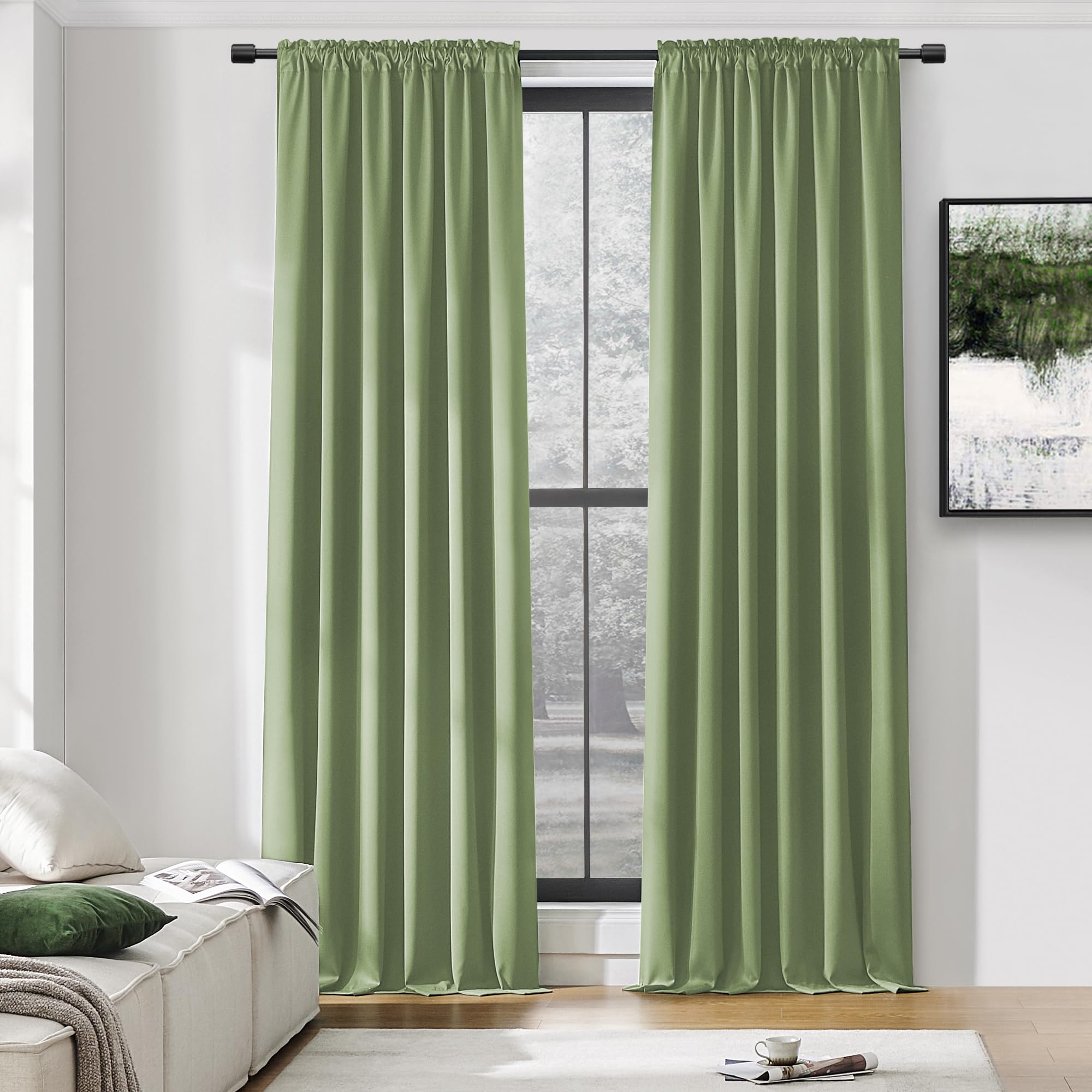 Donren Sage Green Curtains 96 Inch Length Thermal Insulated Room Darkening Blackout Curtains For Bedroom (52 W X 96 L,Set Of 2 P