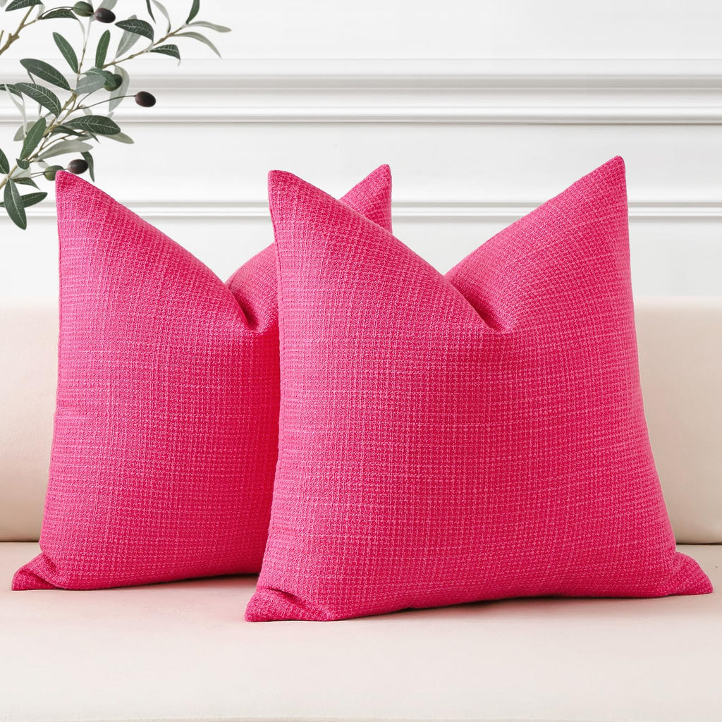 Otostar Linen Throw Pillow Covers Set Of 2 Decorative Square Pillowcases Cushion Covers 26X26 Inch For Home Decor Sofa Bedroom Car 65 X 65 Cm Hot Pink