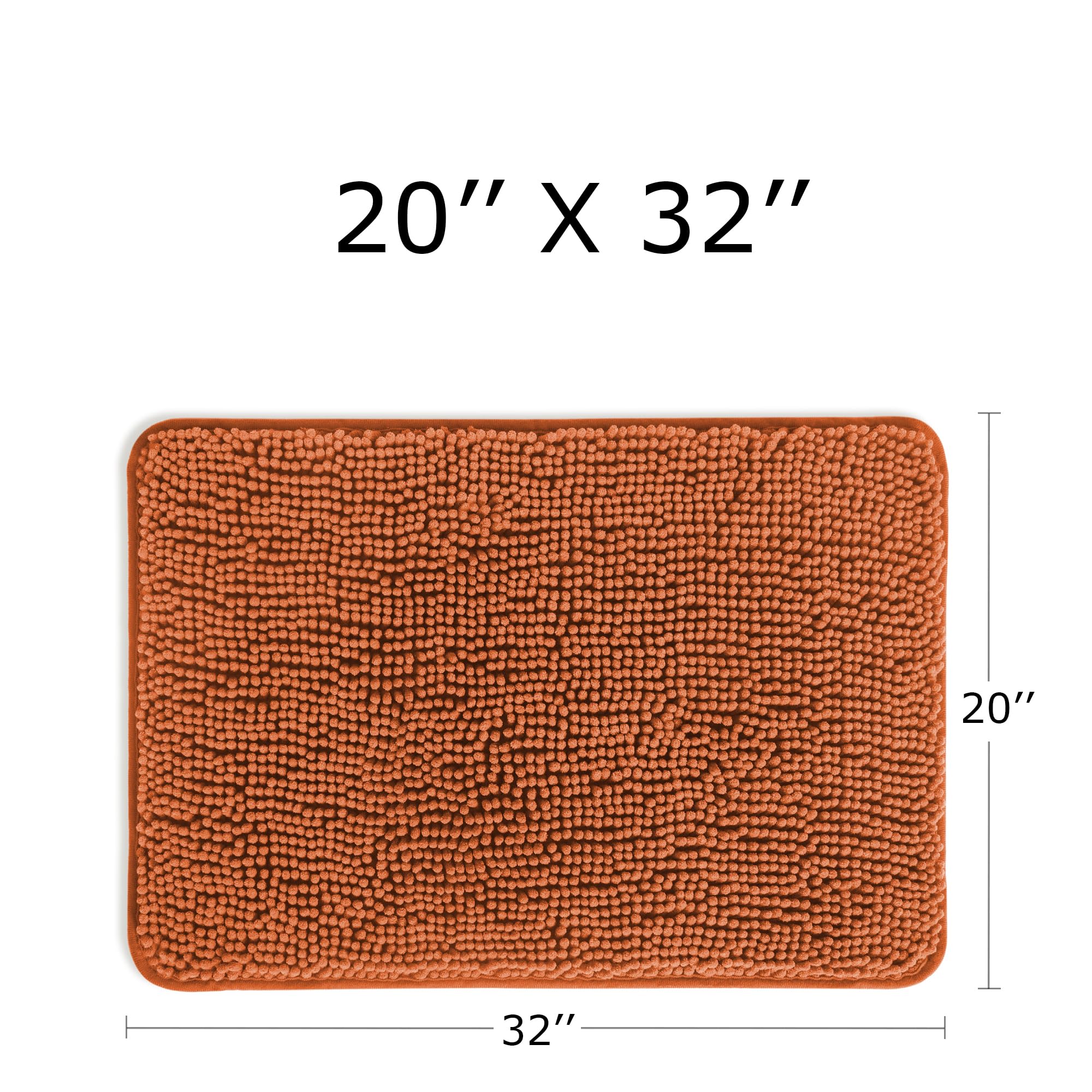 Pureswan Burnt Orange Bathroom Rugs - Absorbent And Washable Bath Mat, Non-Slip, Thick Soft Chenille Bath Rugs For Bathroom Floo
