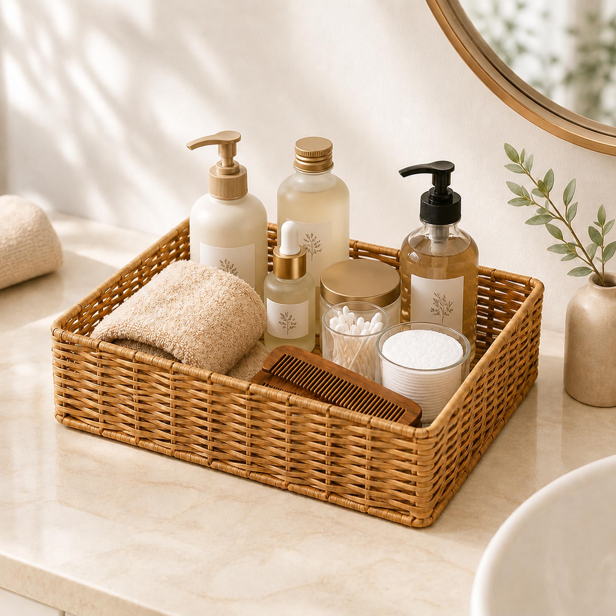 Habere IndiaAll The Cultures Fabricating India Cane Woven Storage Basket With Metal Frame | Versatile Wardrobe And Bathroom Org