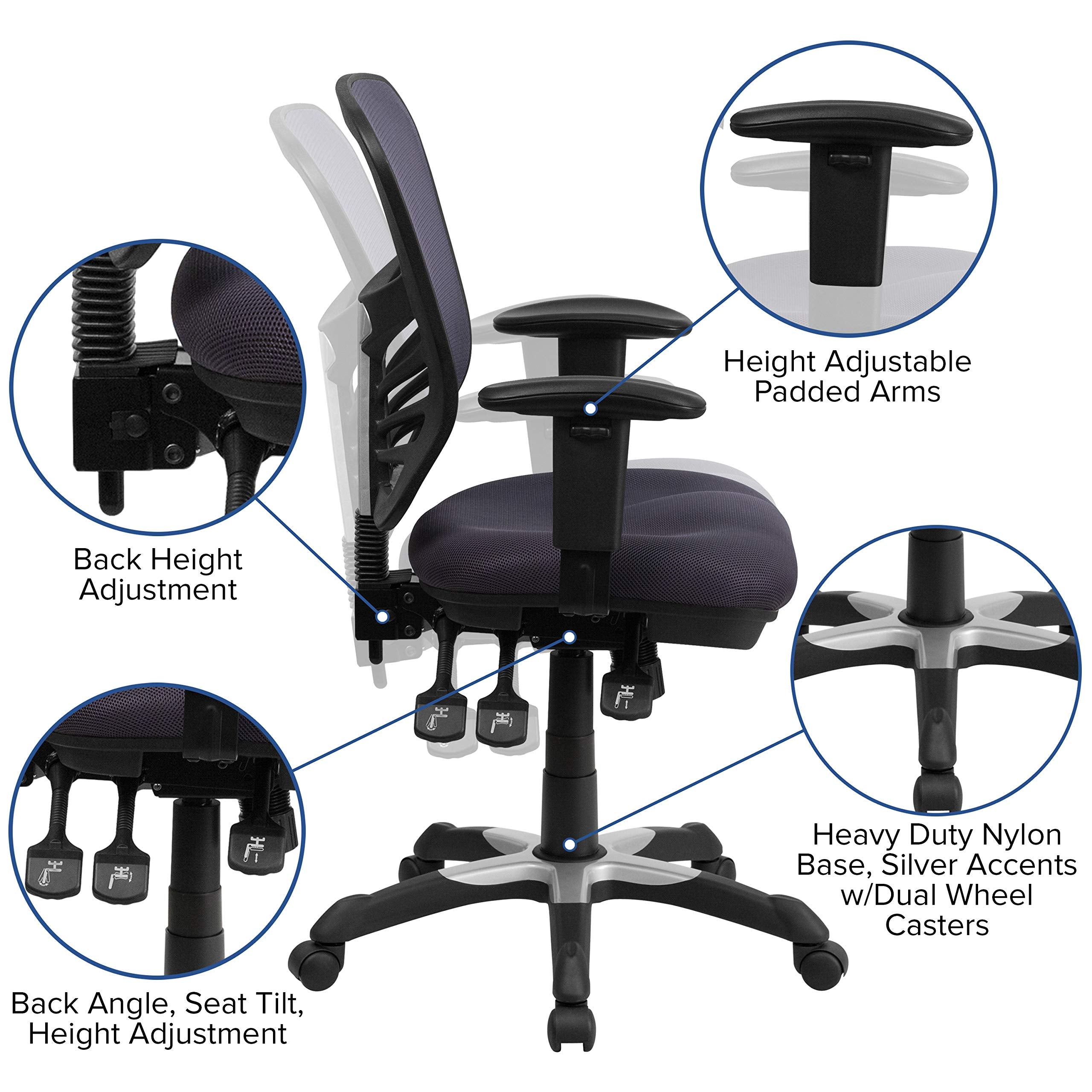 Flash Furniture Nicholas Mid-Back Swivel Office and Gaming Chair, Ergonomic Mesh Office Chair with Adjustable Lumbar Support and Height, Dark Gray