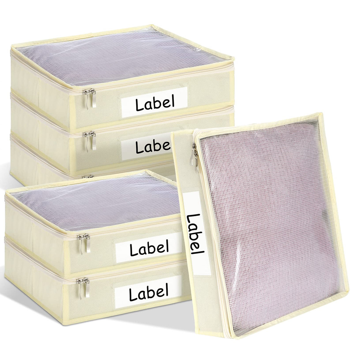 Panelee 6 Pcs 14x12x3 Sweater Storage Bag with Easy Gliding Zipper, Beige