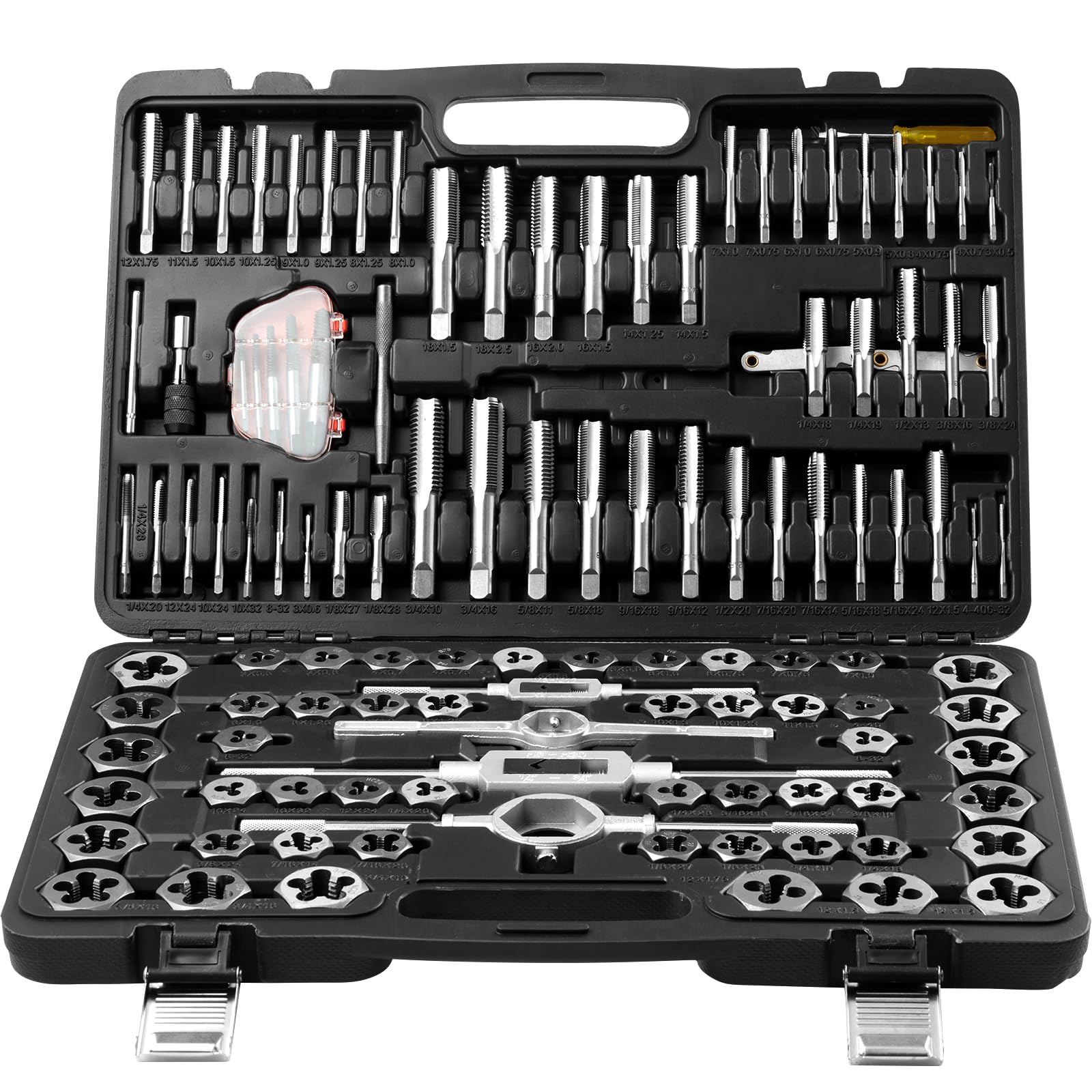 VEVOR Tap and Die Set, 116-Piece Include Metric and SAE Size, Bearing Steel Taps and Dies, Essential Threading Tool for Cutting 