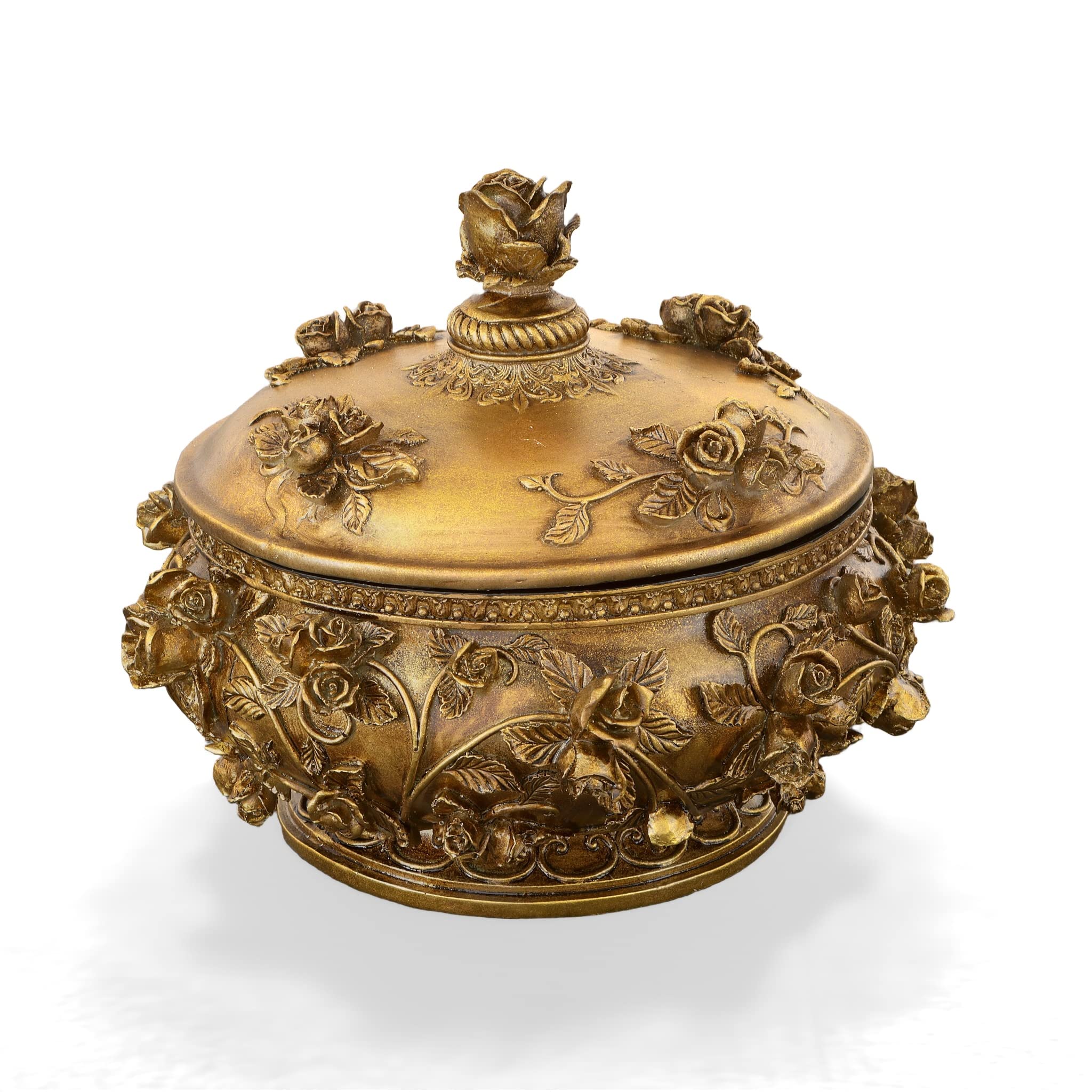 Afd Home Golden Garden Table Decorative Jewelry Or Trinket Box With Removable Lid