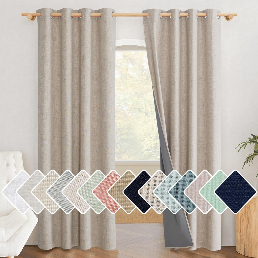 Nicetown Oatmeal Vintage Open Linen Weave Flax Thermal Curtains, 100% Blackout Curtains 84 Inches Long For Dining Room, Soundproof Window Treatment Drapes For Hall Room, 52' Wide Per Panel, Set Of 2
