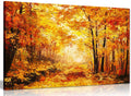 Abstract Vivid Oil Painting Colourful Orange Yellow Autumn Forest Leaves Canvas Wall Art Picture Print (18x12in)