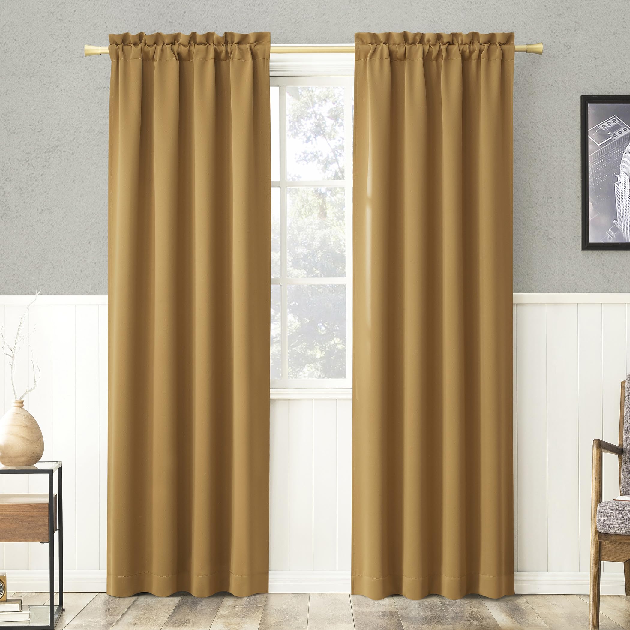 Sun Zero Easton Energy Saving Blackout Rod Pocket Curtain Panel, 40 x 63, Gold
