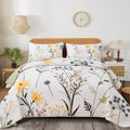 Dobuyly Floral Quilt Set Queen Size, White Botanical Flower Quilt 3 Pieces Reversible Bedspread Coverlet Set, Soft Lightweight M