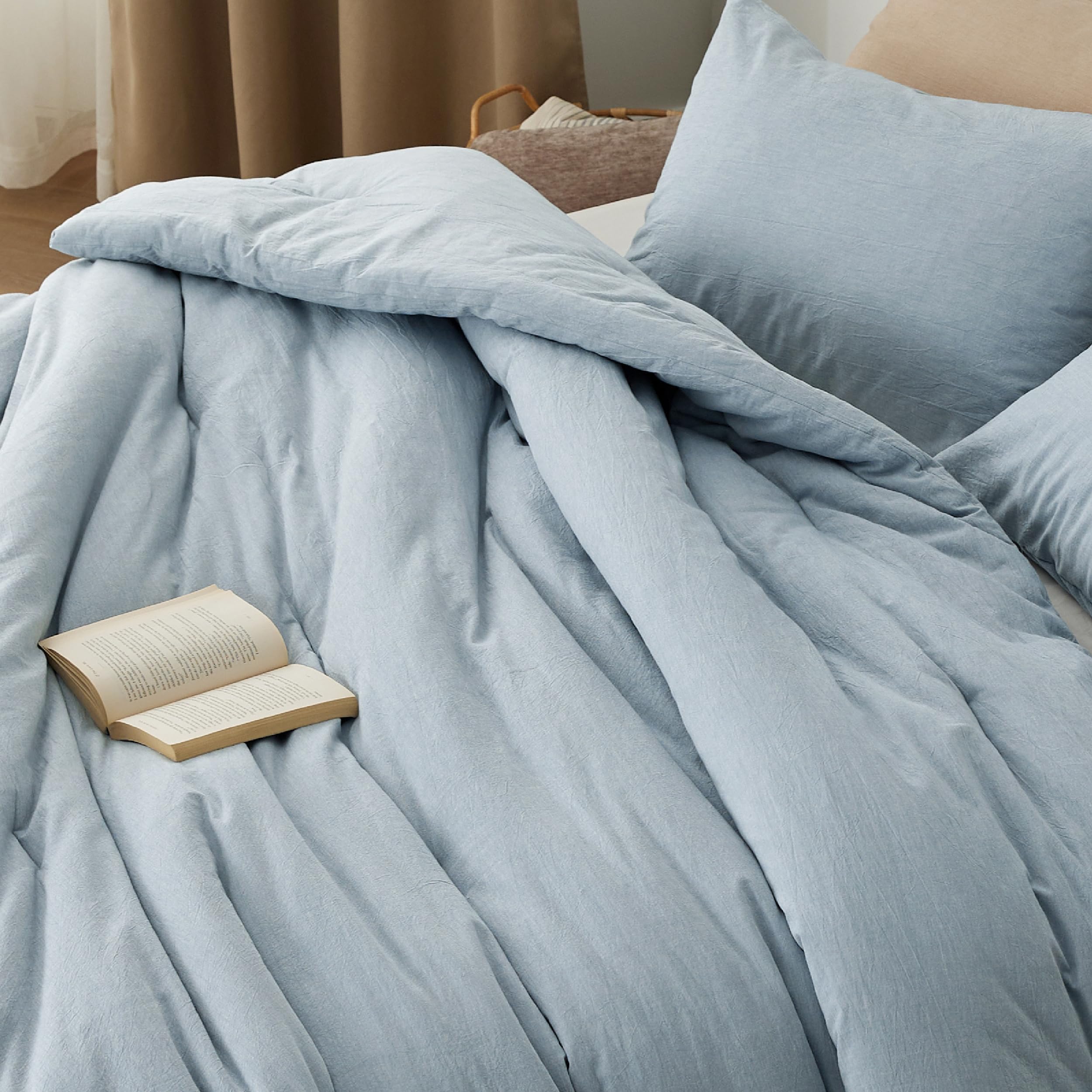 Bedsure Comforter Set King Size Mineral Blue - Cotton Fabric With Microfiber Inner Fill, King Comforter Set For All Seasons, 3 Pieces, 1 Comforter (104'X90') And 2 Pillow Cases (20'X36')