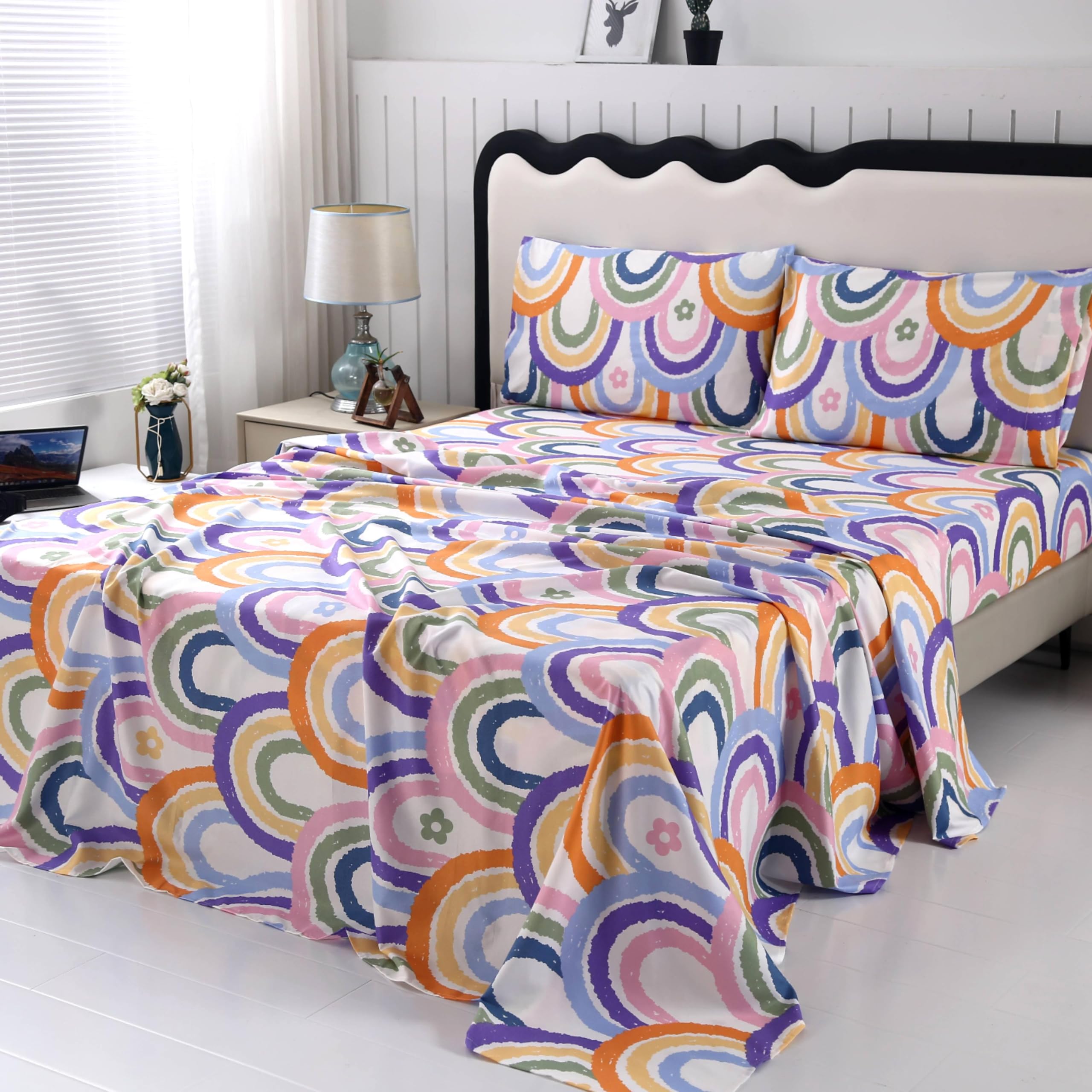 Sdiii 4Pcs Rainbow Full Sheets Set, Soft Microfiber Rainbow Sheets Full For Toddlers Boys Girls Kids And Teens, Soft Sheets Full