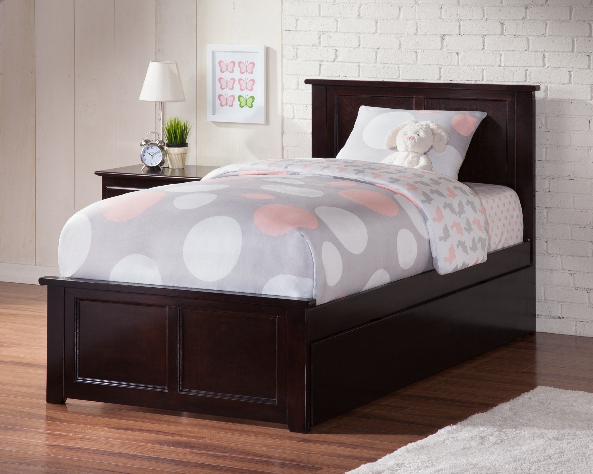AFI, Madison Full Platform Bed with Matching Footboard, Full Trundle, and Attachable USB Charger, Espresso