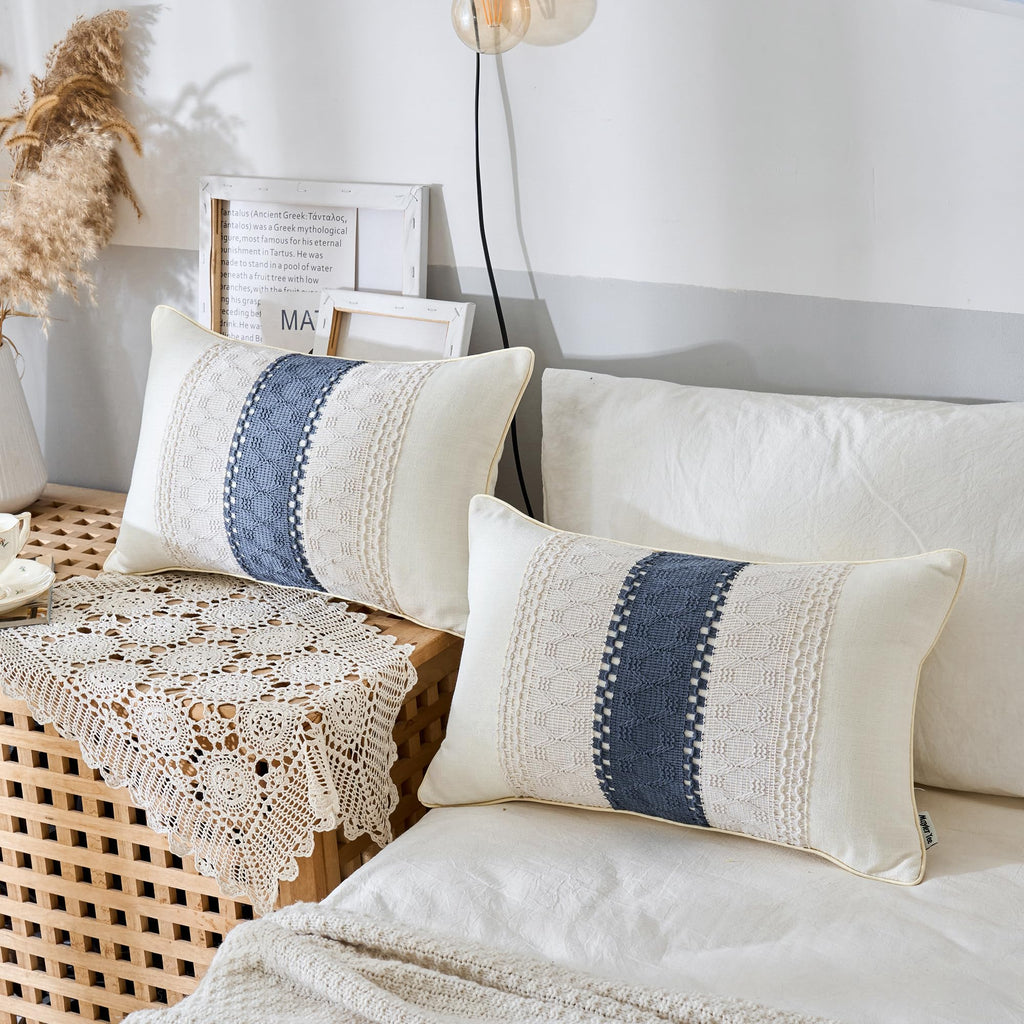 Mayler Yee Throw Pillow Covers Set Of 2 For Boho Living Room, Soft Cotton & Linen, Macrame Lumbar Pillow Cases For Sofa Bed Couc