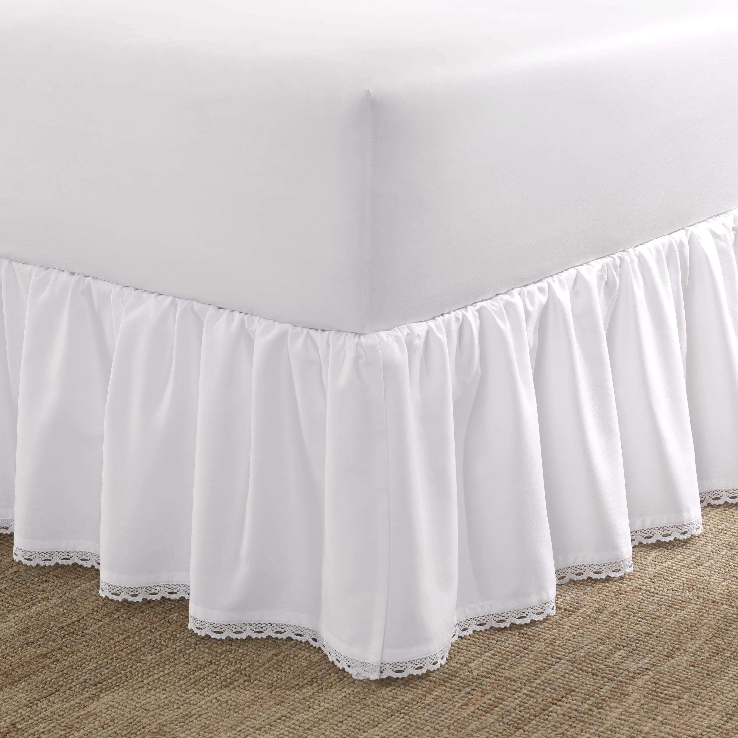 Laura Ashley - Twin Bedskirt, Luxury Bedroom Decor, Wrinkle & Fade Resistant (Crochet Ruffle White, Twin)