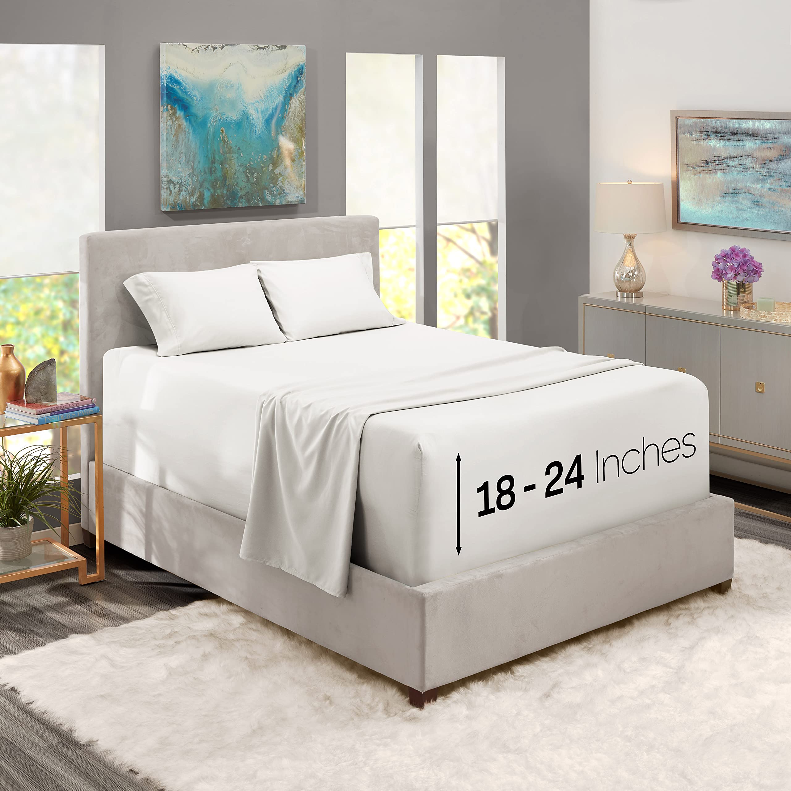 Nestl Extra Deep Pocket Sheets - Fits Mattress 18-24 Inches Deep, Extra Deep Pocket Twin Xl Sheets Sets, 4 Piece Twin Xl Size Sheets, Twin Xl Sheets Deep Pocket, White